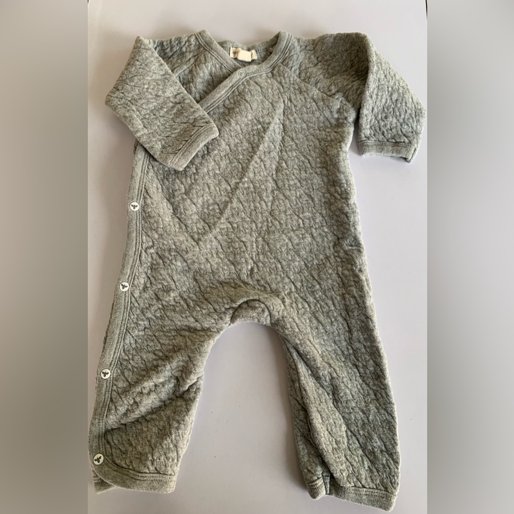 Cozy Gray Quilted Kids One Piece Organic Cotton Matelassé Baby